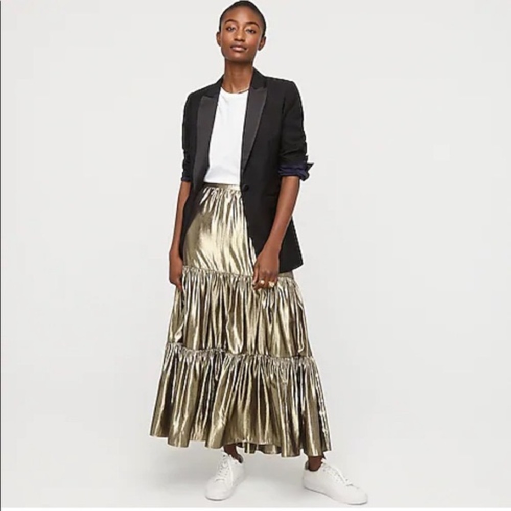 J crew Tiered maxi skirt in metallic lamé